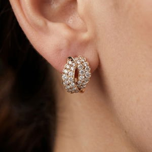 Boucles d'oreilles créoles pavées en or rose 18 carats massif 12 mm, vente en gros, avec diamants naturels, pour mariage, fête, cadeau - Product Image 2