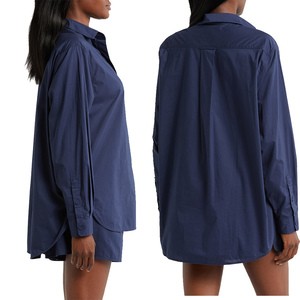 Ensemble de pyjama en soie chinoise personnalisé pour femme, nuisette sexy bleu marine à manches longues - Product Image 4