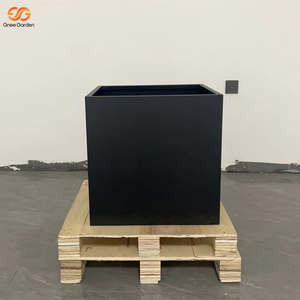 Jardinière carrée en acier galvanisé noir de 26 pouces, style américain moderne, écologique, légère et durable, pot à fleurs en métal pour hôtel - Product Image 3