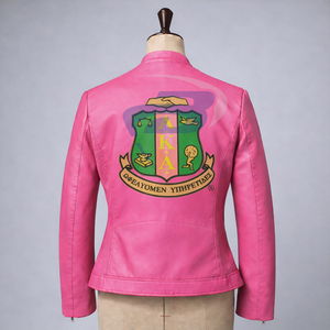 Alfa |   Kapa |   Chaqueta de cuero rosa premium Alpha AKA Sorority con letras griegas para miembros de la hermandad AKA, chaqueta para mujer - Product Image 2