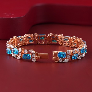 Pulsera de tenis de oro rosa de 14K con circonitas azules de 4.49 CT, corte redondo y marquesa, diamantes cultivados en laboratorio, a la moda - Product Image 2