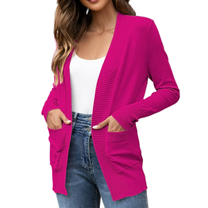 Best Quality Women's Cardigan Sweater With Pockets Pink Color Casual Rib Knit Open Front Ladies Cardigan Sweater - Product Image 3