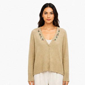 Women's V-Neck Floral Embroidered Knitted <b>Cardigan</b> <b>Long</b> Sleeve Casual Autumn <b>Sweater</b> Solid Color Full Sleeve Anti-Pilling - Product Image 6