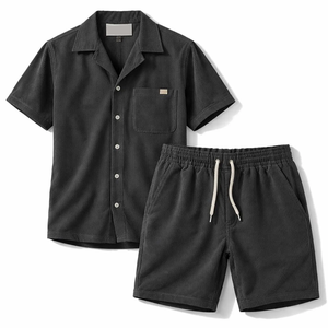 Ensemble chemise et short en cuir véritable pour homme – Tenue d'été 2 pièces à manches courtes style streetwear - Product Image 4