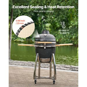 Barbecue fumoir au charbon de bois 18 pouces, Kamado de luxe avec 4 roues et roulettes verrouillables - Product Image 3