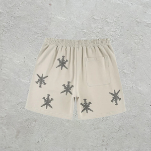 Pure Cotton Custom Rhinestone Drawstring Breathable Sun Fade <b>Shorts</b> Blank Vintage Distressed <b>Patch</b> Embroidery <b>Men</b> 's <b>Shorts</b> - Product Image 5