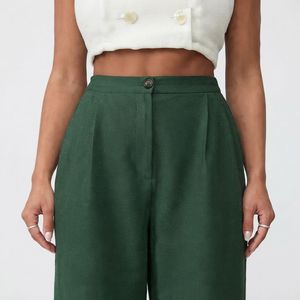 <b>Women's</b> Solid Green Wide Leg Pants High Waist Elastic <b>Loose</b> Fit Full Length Casual Autumn Style Plain Dyed Cotton <b>Trousers</b> - Product Image 6