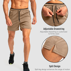 Short de course pour homme, fitness et gym, design uni avec poche et fermeture élastique à la taille - Product Image 3