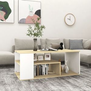 Tavolino da caffè di medie dimensioni in legno ingegnerizzato bianco e rovere Sonoma - Product Image 1