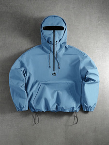 Ensemble coupe-vent masqué personnalisé avec cagoule pour homme, veste pull-over imperméable à capuche et pantalon large, style streetwear urbain OEM - Product Image 4
