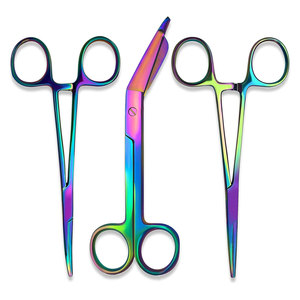 Ensemble chirurgical de pinces hémostatiques et ciseaux en titane arc-en-ciel – Construction durable en acier inoxydable pour une coupe et un serrage précis et facile - Product Image 1