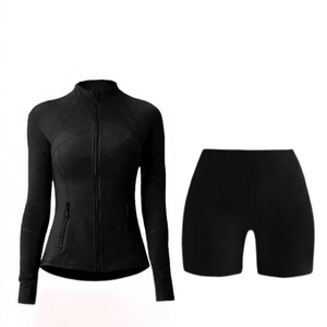 Conjunto Deportivo de 2 Piezas para Mujer, Chaqueta de Yoga de Manga Larga, Transpirable, de Secado Rápido, Talla Grande, Cintura Elástica, Pantalones Cortos - Product Image 3