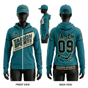 Sweat à capuche d'entraînement pour équipe de hockey sur glace féminine, 320 GSM, polaire de performance en polyester premium, design à panneaux bleu marine, or et blanc, logo personnalisé - Product Image 2