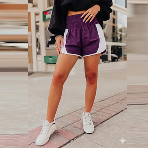 Shorts coupe-vent pour femmes/Shorts pour femmes de haute qualité personnalisés en nylon imperméable avec ceinture taille haute coupe basse - Product Image 1