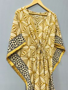 Bagru Print Green Cotton Handmade Natural Waist <b>Kaftan</b> Women Comfortable Casual Floor-Length <b>Maxi</b> Dress Parties Sleepwear Summer - Product Image 4