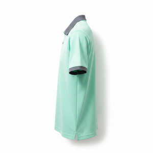 Polo en coton uni pour homme, tricoté, à manches courtes, décontracté, avec boutons, vert menthe avec bordure grise - Product Image 4