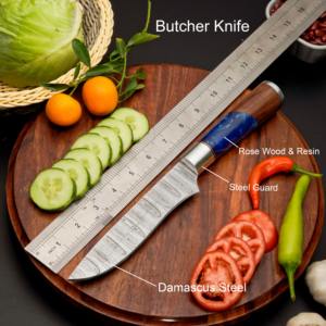 Juego de Cuchillos de Chef de Acero de Damasco Hechos a Mano, 5 Piezas, Hoja Recta, Ambidiestros, Mangos de Resina y Madera de Palisandro, Longitud de Hoja de 5 Pulgadas - Product Image 5