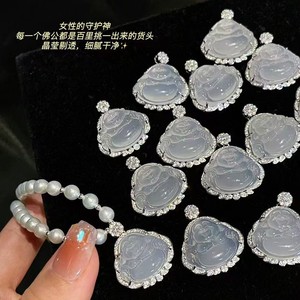 Collier de perles d'eau douce naturelles Akoya de 5-6 mm avec texture de chalcédoine transparente comme de la glace, pendentifs et breloques en argent pur - Product Image 3