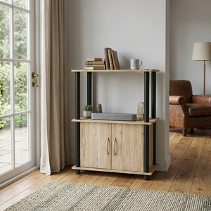 Industrial 1904 Living Room <b>Sideboard</b> Wood <b>Storage</b> Cabinet Open Shelf Media Console 2 Door Sonoma Oak Display Cupboard - Product Image 1