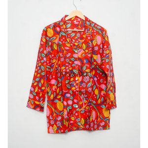 Ensemble de pyjama en coton fait main, imprimé floral, léger et respirant, pour femmes, 100% coton, coupe ajustée, été, maison - Product Image 3