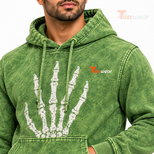 Sudadera con capucha de felpa gruesa y suave para hombre, con diseño de esqueleto y lavado ácido, manga larga, 100% algodón ecológico, estilo urbano - Product Image 5