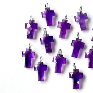 จี้รูปไม้กางเขนอเมทิสต์สีม่วง AAA เงินแท้ 925 แกะสลักด้วยมือ ประดับอเมทิสต์ สำหรับทำเครื่องประดับ - Product Image 4