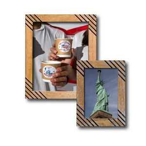 Handcrafted Mango Wood Photo <b>Frame</b> Set: Dark Blue Resin Inlay, Rustic Modern Decor – Rustic Ridged Pattern Photo <b>Frame</b> Table top - Product Image 5
