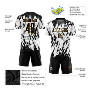 Uniforme de Fútbol Personalizado Sublimado en Blanco, Negro y Dorado Antiguo, Jersey de Fútbol de Primera Calidad, Transpirable - Product Image 5