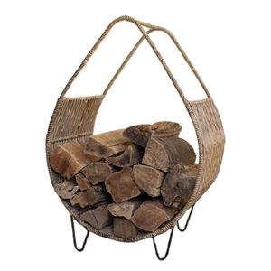 Metal Fireplace Log <b>Storage</b> Holder with <b>Rattan</b> Work Design Perfect for <b>Outdoor</b> Log Rack Home and Garden Accessories - Product Image 1