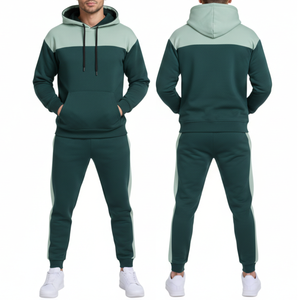 Premium <b>Mens</b> Tracksuit Set Forest <b>Green</b> and Mint Color Block Hoodie and trouser two Piece Streetwear Training <b>Suit</b> - Product Image 4