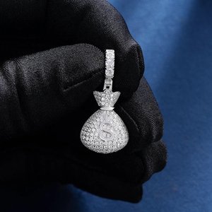 Colgante de Bolsa de Dinero con Incrustaciones de Moissanita, Chapado en Oro de 18K, Cadena de Plata de Ley 925, Joyería Hip Hop para Hombre - Product Image 3
