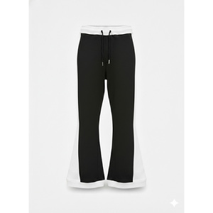 Unisex Wide Leg <b>Flared</b> <b>Sweatpants</b> Drawstring Elastic Waistband Contrast Trim Casual Track Pants Streetwear Bulk <b>Wholesale</b> - Product Image 1