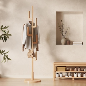 Modern design wooden coat stand cherry finish clothes tree with round base minimalist entryway customized options - Product Image 4