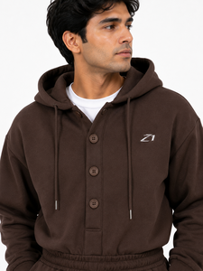 Hot Selling Men's Hooded One Piece Tracksuit <b>Jumpsuit</b> Button Front Top Jogger Pants Relaxed Fit Streetwear Custom Logo Wholesale - Product Image 3