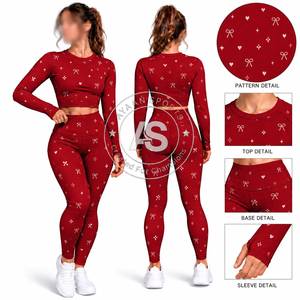 Wholesale Long Sleeve Printed Yoga Set Women's Stretchable Gym Fitness Sportswear Set with High Waist <b>Leggings</b> and Sports Bra - Product Image 6