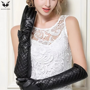 Fancy Quilted Black Leather <b>Gloves</b> Women <b>Long</b> Elbow Length Newest Pattern PU Leather Mittens Lady Winter Fashion <b>Gloves</b> - Product Image 3