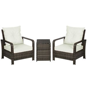 Set Bistrot in Rattan a 3 Pezzi con Cuscini Lavabili, Tavolo da Conversazione per Esterni con Vano Portaoggetti, Arredamento da Giardino per Ospedali, 1 Set - Product Image 1