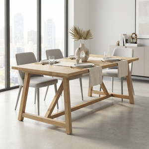 โต๊ะอาหารไม้จริงสไตล์โมเดิร์นรัสติก ขาแบบเอเฟรม ไม้สักธรรมชาติ โต๊ะครัวไม้ทรงสี่เหลี่ยมผืนผ้า เฟอร์นิเจอร์ห้องรับประทานอาหารที่บ้าน - Product Image 3