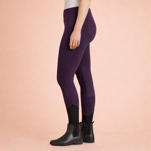 Leggings de equitación para mujer – morado oscuro |   Leggings de equitación de cintura alta con parche en la rodilla - Product Image 2