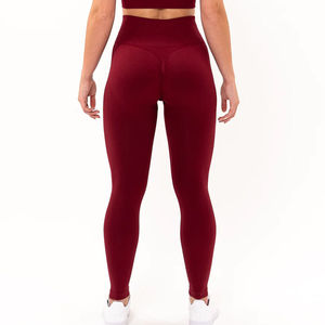 Leggings de yoga taille haute pleine longueur, couleur unie, sans couture, en Spandex et Nylon, taille élastique, style simple - Product Image 2