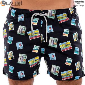 Vente en gros de shorts de bain décontractés pour hommes avec impression personnalisée tissu recyclé à séchage rapide 100% shorts de plage en polyester anti-rides - Product Image 4