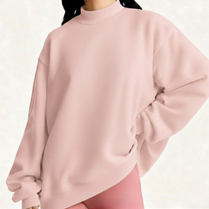 Sweat-shirt à col montant en molleton surdimensionné personnalisé avec logo, 100% coton, motif uni, style streetwear pour femmes - Product Image 1