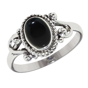 Ravissant bagues en argent Sterling 925 Onyx noir de forme ovale, bijoux de créateur, beaux bijoux en argent - Product Image 1