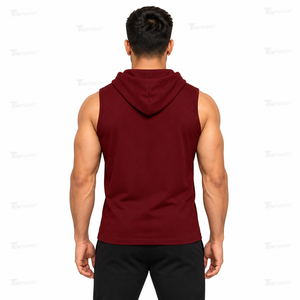 Wholesale Men's <b>Sleeveless</b> Gym <b>Hoodies</b> Workout Hooded Solid Print Sports Body Building Stringer Muscle Cut T-Shirt - Product Image 4