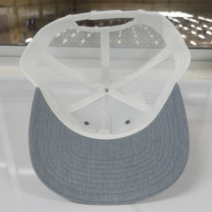 Wholesale Custom Woven Patch Logo Gray Trucker Hat Mid Profile 6 Panel Cotton Mesh Back <b>Flat</b> Brim Snapback <b>Cap</b> For <b>Men</b> And Women - Product Image 2