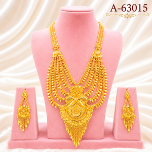 MOLL JEWELLERS Elegant Ethnic Gold & Silver Finish Wedding Women's Necklace Set with Long Tassel Pendant & Earrings A-63004 - Product Image 5