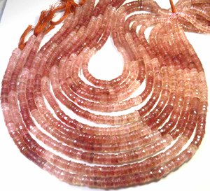 Cuentas de Cuarzo Fresa Natural de Alta Calidad, Forma Heishi, 16 Pulgadas, 6.5mm, Disco Plano Facetado, DIY, Sudáfrica - Product Image 1