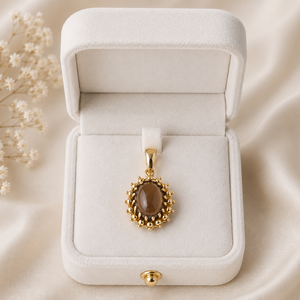 Natural Smoky Quartz Sunburst Pendant Gold Tone Halo <b>Necklace</b> Brown Gemstone Jewelry Handmade Gift for Her Women Elegant Boho UK - Product Image 4