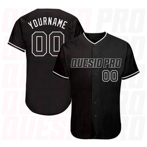 Maillot de baseball authentique noir et noir-blanc entièrement personnalisé avec impression par sublimation, design personnalisé, couleurs du logo - Product Image 1