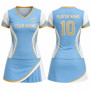 Conjunto de Tenis Personalizado Unisex Azul Claro Blanco Dorado, Camiseta de Manga Corta con Cuello en V, Estampado Geométrico por Sublimación, Transpirable y de Secado Rápido - Product Image 1